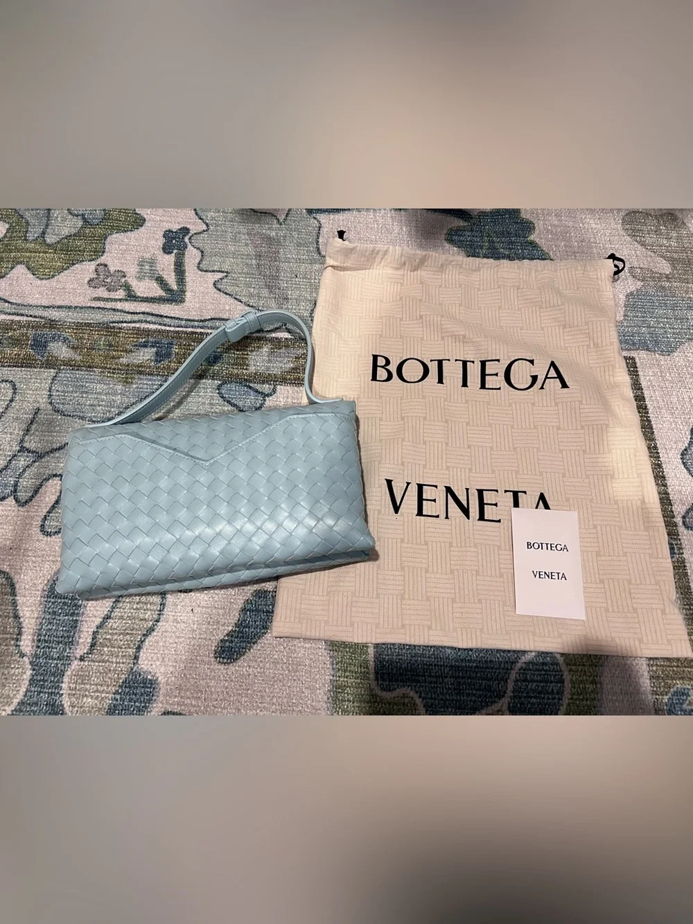 Bottega Veneta Light Blue Intrecciato Leather Crossbody Bag with Gold-Tone Clasp
